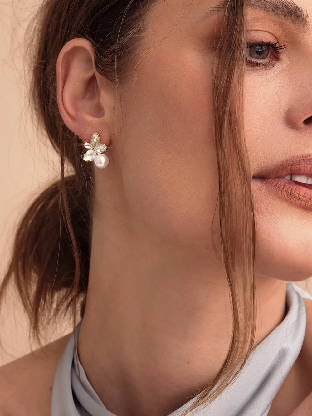 Olive & Piper Remi Stud Earrings, worn in close-up