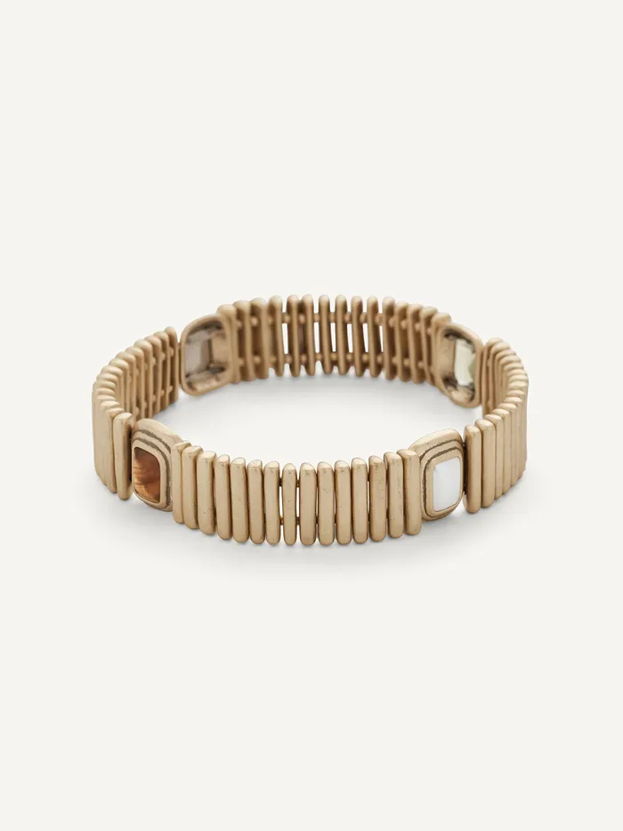 Christy Bracelet: ribbed gold links with amber and olive-toned stones
