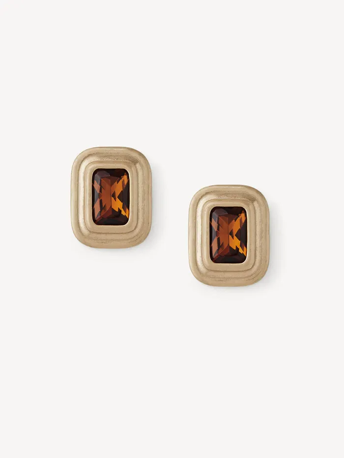 Claudia Studs: burnt orange stones framed in polished gold